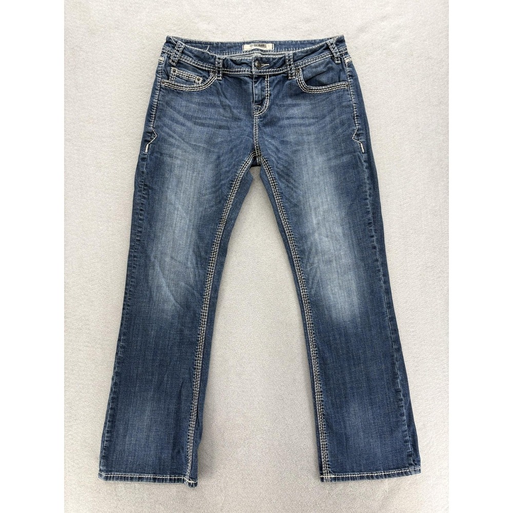 Rock & Roll Denim Riding Bootcut Jeans Womens 33x34 Blue Wash Mid Rise Stretch